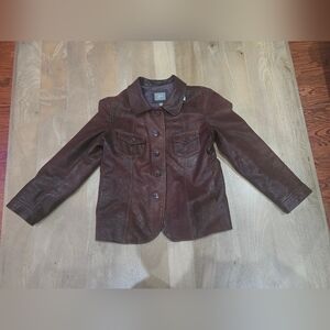 J. Jill Genuine Leather Button-Down Jacket - Dark Brown - Petite Small (PS)